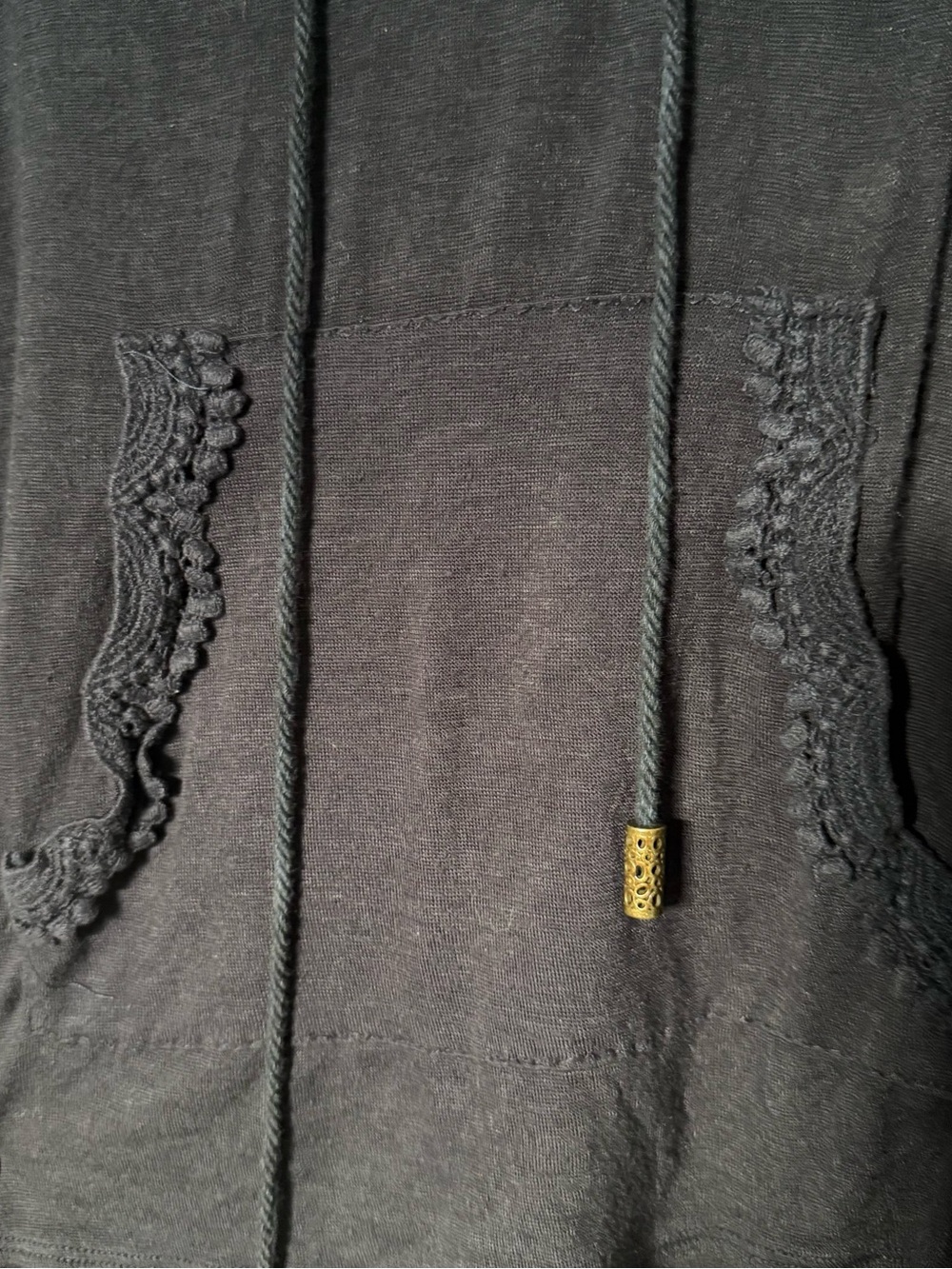 Paper Crane Navy Hooded Knit Pullover Top with Crochet Trim - Picture 2 of 7